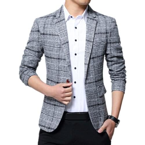 Mem Business Suit Plaid pattern 2021 classic Fashion Men Plaid Lapel Sliming Office Blazer Jacket Coat One Button Business Suit