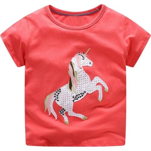 Jumping Meters Unicorn Appliques Girls Shirt Baby Summer Clothes 2018 Cartoon Kids T-shirts Clothing Children Short Tshirt
