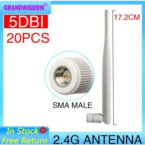 20pcs 2.4GHz WIFI Antenna 5dbi Aerial SMA Male connector wi fi antena 2.4 ghz antenne wi-fi for Wireless Router antenas