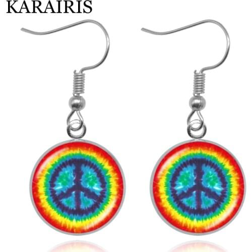 KARAIRIS Peace Sign Glass Dome Pendant Earrings DIY Handmade Fashion Jewelry Vintage Charm Trendy Gift for Men Women Earrings