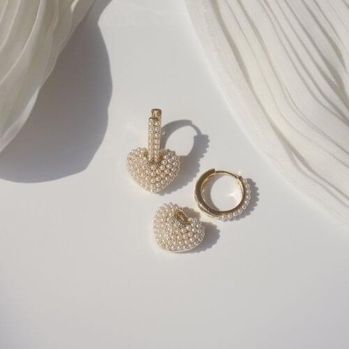 Korea New Design Fashion Jewelry Pearl Peach Heart Exquisite Stud Earrings for Woman A Two-wear Removable Elegant Earring