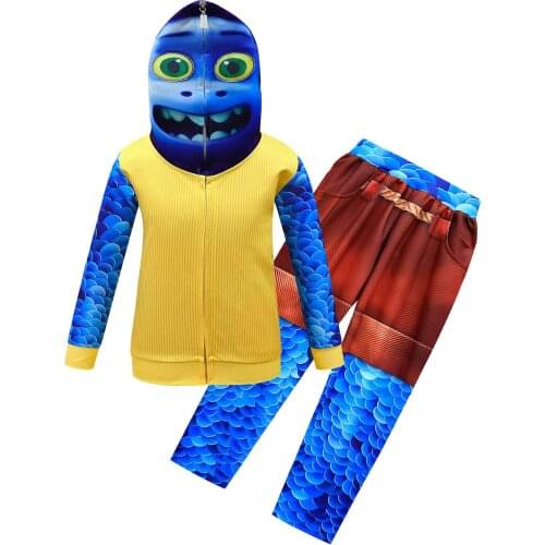 Halloween Alberto Sea Monster Cosplay Fish Monster Suit Childrens Boys Luca Zipper Jacket Sweatshirt+Pants Kids Clothing Set