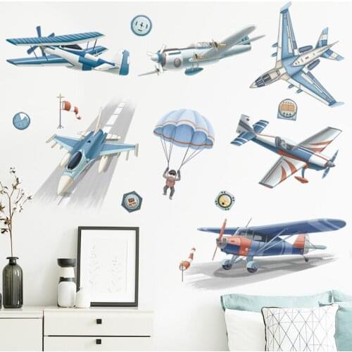 Creative Childrens Room Wall Sticker Airplane Parachute Pilot Boy Sticker Bedroom Living Room Background Mural Wall Decor