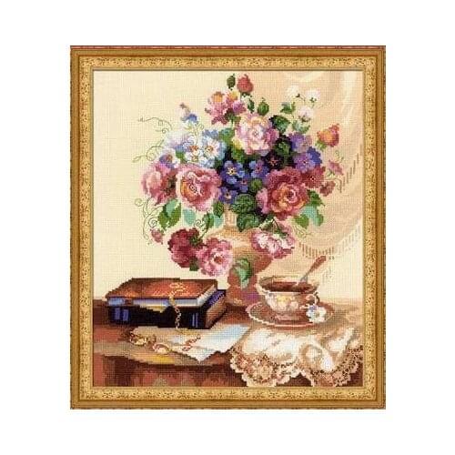 Top Quality Lovely Hot Sell Counted Cross Stitch Kit Etude with Flowers Flower Tea Coffee Book riolis 1302