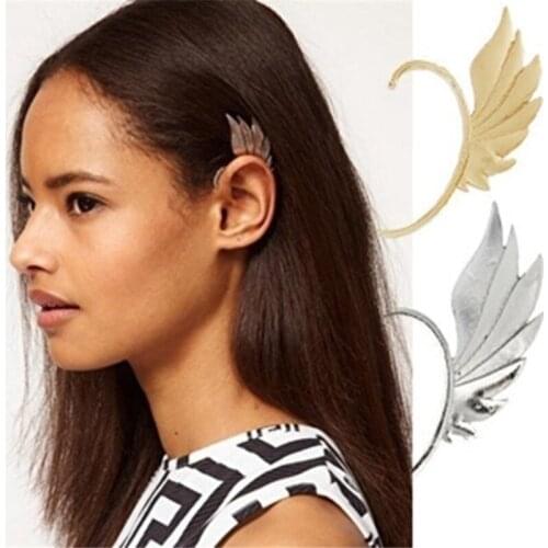 Hot Sale Silver Gold Feather Wings Ear Clip Jewelry Fashion Accessories Ladies Earless Piercing Earrings