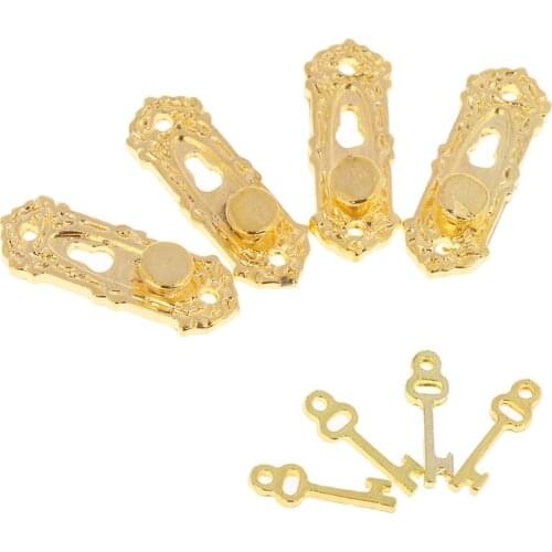 4 set Metal Vintage Dollhouse Miniature Door Mini Pull Handles Locks with Key 1/12 Scale Furniture Accessories Kids Toys