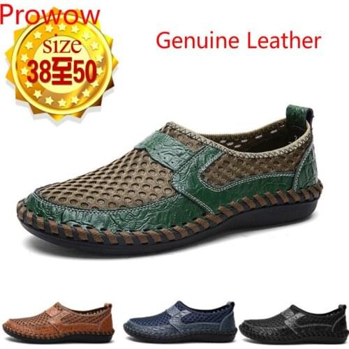 Prowow Genuine Leather Mens casual shoes cross-country large size mens shoes 38-50