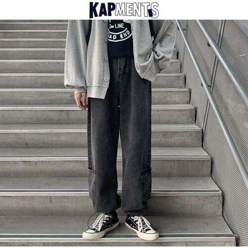 KAPMENTS Men Pocket Designer Patchwork Jeans Pants 2021 Mens Harajuku Vintage Baggy Denim Trousers Man Japanese Streetwear Jeans