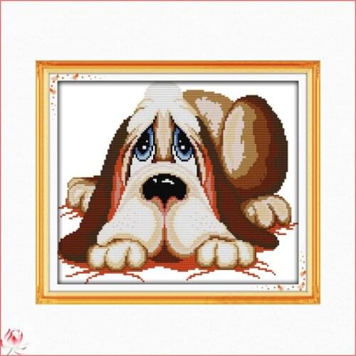 Joy Sunday Cute Dog Cross Stitch Kit Embroidery Needlework Deco Counted 11CT 14CT Printed Stamped Crafts Canvas Thread Gift Sets
