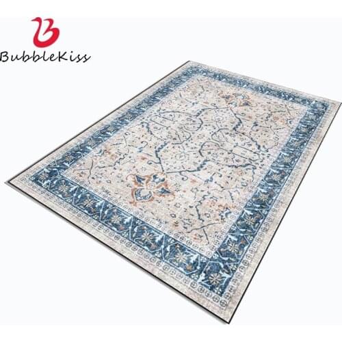 Bubble Kiss Customized Ethnic Style Blue Flower Pattern Rug Home Decor Non-slip Carpets For Living Room Bedroom Delicate Mats