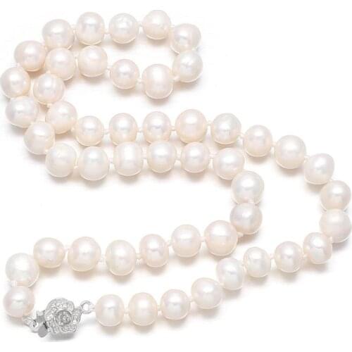 Natural Freshwater White Pearl 7-8 Mm Necklace For Elegant Women Wedding Dress Gift