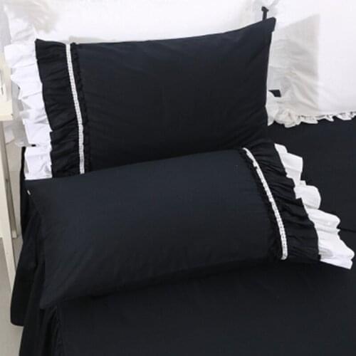 Pure cotton pillowcase наволочка ruffles lace embroidery no zipper envelope gray black pillow sham 2pcs free shipping YYX
