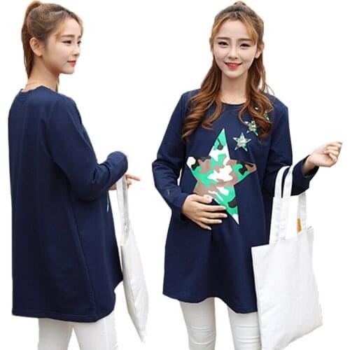 2017 New Spring Cartoon star Printing Maternity Tops T-shirts Long-sleeved T shirts Pregnancy Clothes for Pregnant Women