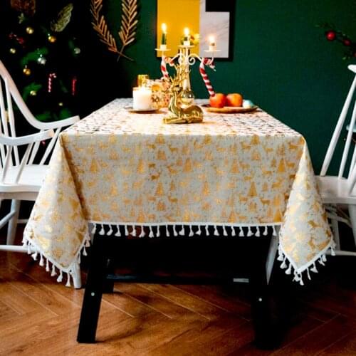New Bronzing Tablecloth Rectangular Linen Cotton Kitchen Dining Table Tassel Table Mat Cover Garden Activity Decoration