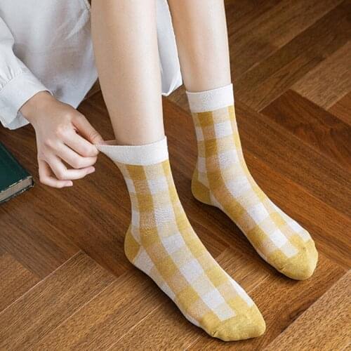 New Plaid Socks Color Matching Socks Breathable Weat-absorbent Songluokou Warm Stylish Simplicity