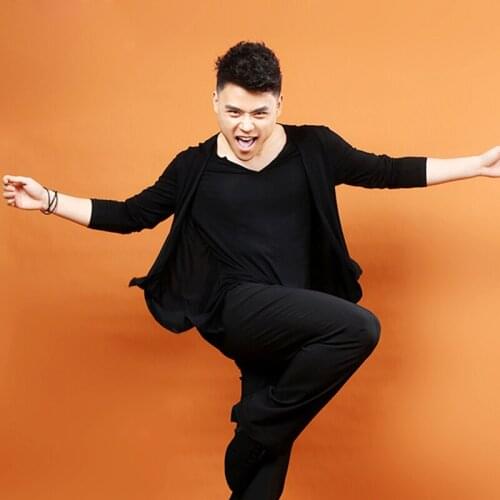 New Men Modern Dancing Men Long Bats Sleeves Clothing Danca Black Gray Adulto Latin Suitable For Performance And Practice DWY458