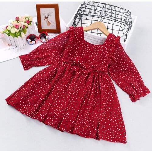 New Girls Dress Western Style Polka Dot Lace Long-sleeved Princess Dress
