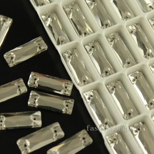 Wholesale long rectangle clear choose size flatback Sewing Stone Glass Crystal With 2 Holes diy shoes clothes dress beads