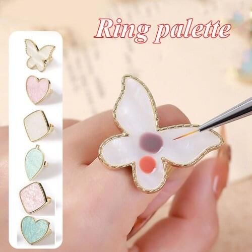1Pc New Resin Stone Nail Art Palette Finger Ring False Nails Tips Drawing Mixing Display DIY Manicure Polish Gel Pallet Tool