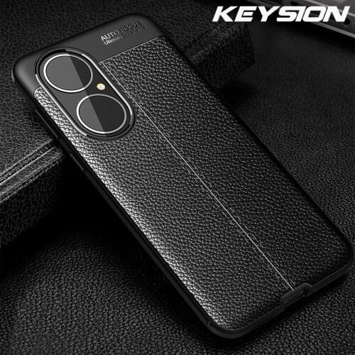 KEYSION Shockproof Case for Huawei P50 P50 Pro 5G leather texture soft silicone Phone Back Cover for Huawei P40 Lite E P30 Pro