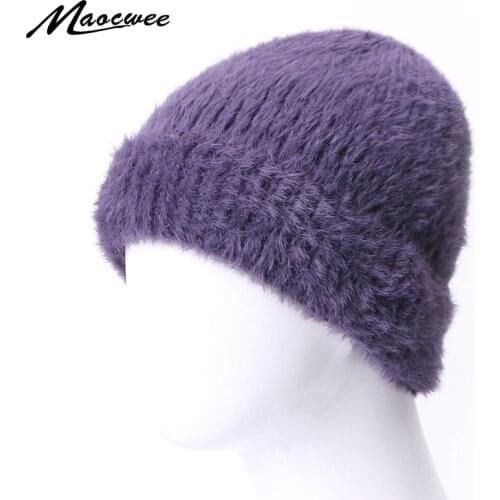 Rabbit Fur Beanie Hat For Women Winter Knitted Solid Mink Fur Beanies Cap Gorros Female Warm Thick Soft Outdoor Ski Caps Bonnet