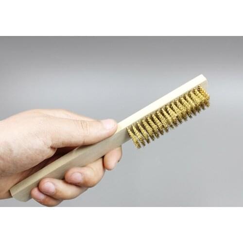 Copper Wire Brass Briste Wood Handle Wire Scratch Brush 208mm For Metal Cleaning
