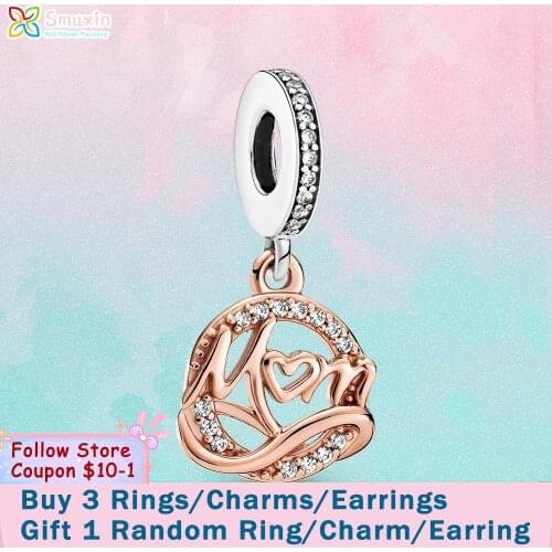 Smuxin 925 Sterling Silver Charm Two-tone Mum Dangle Charm fit Original Pandora Bracelets for Women Jewelry Making Girl Jewelry