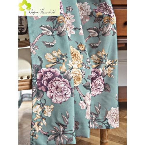 Modern Blue Print Flower Design Cotton and Linen Curtains for Living Room Bedroom Half Blackout Window Screen kitchen Tulle