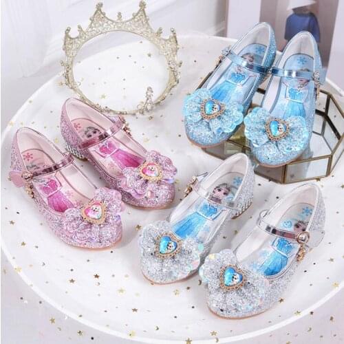 Disney Frozen Girls High Heel Princess Dance Sandals Kids Shoes Glitter Leather Fashion Girls Party Dress Wedding Elsa Shoes