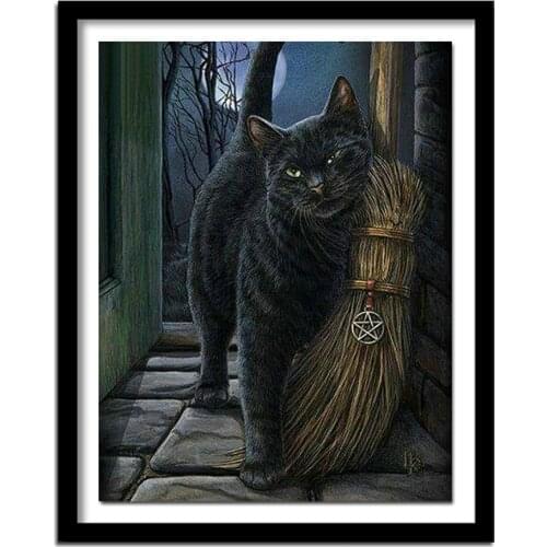 The black cats broom diamond embroidery crafts diamond square diamond painting cross stitch wall painting home decor