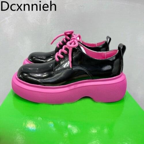 Autumn 2021 Women Genuine Leather Lace Up British Style Shoes Ladies Casual Flats Shoes Woman Platform Shoes For Women Mujer