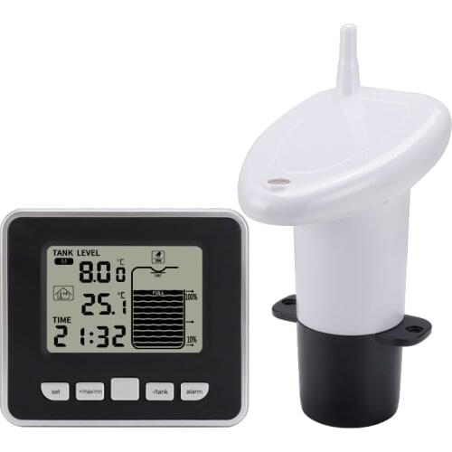 Ultrasonic Water Tank Liquid Level Meter With Temperature Sensor Water Level Monitor Time Display Low Battery Indicator Alarm