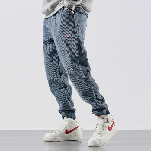 Corduroy Trousers Slim Hip Hop Men Casual Pants Streetwear Fashions Black Jogger Pants Korean Style Clothes 2020 Clothing Male