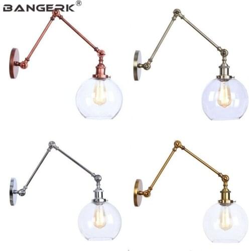 Vintage Adjustable Long Arm Wall Lamp Loft Retro Swing Wall Light LED Sconces Edison Decor Home Lighting Iron Glass Fixtures