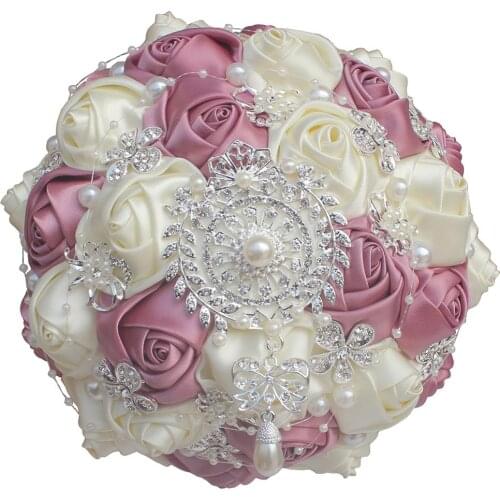WifeLai-A Handmade Rose Satin Wedding Bridal Holding Flowers Luxury Wedding Bouquets Crystal Wedding Flower Bouquet W1727A