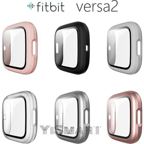 360 Degree Protection Cover For Fitbit Versa 2 Smart Watch Full Cover Tempered Glass Screen Protector PC Watch Case