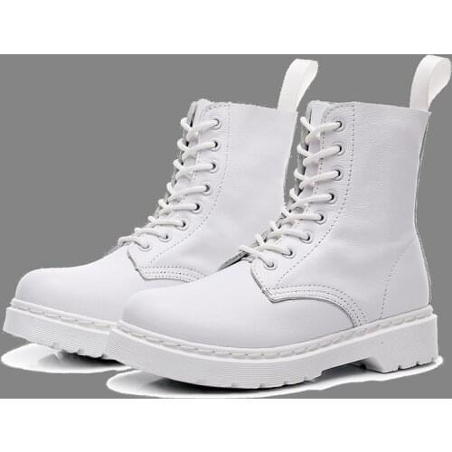 Women Boots Genuine Leather 2021 New Height Korean Motorcycle Boots Round Lace-up Combat Boots Ladies Shoes Botas Plus Size