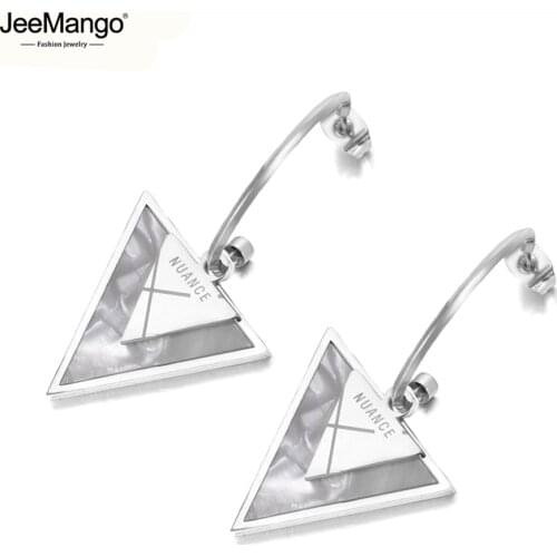 JeeMango Titanium Stainless Steel Geometric Triangle Earrings For Women Girls Fashion Bohemia White Shell Party Earrings JE19180