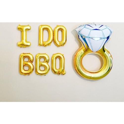 Gold or silver I DO BBQ, Couple with diamond engagement wedding Helium Foil balloons bridal shower photo props party decorations