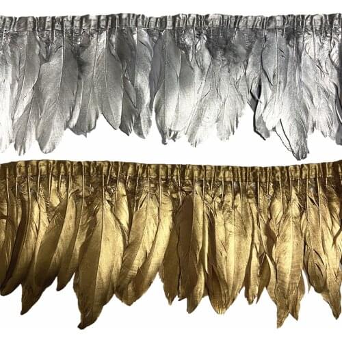 2Meters Gold Silver Dipped Goose Feathers for Decoration on Tape Trims Fringe Ribbon Goose Feather Ribbons for Needlework Plume
