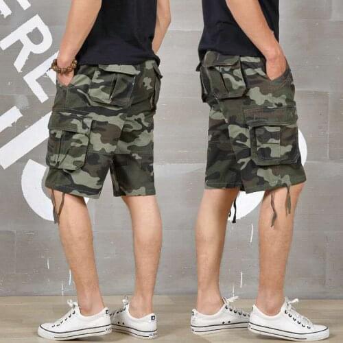 2021 Summer Mens Baggy Multi Pocket Military Camo Shorts Cargo Loose Hot Breeches Male Long Camouflage Bermuda Capris Plus Size