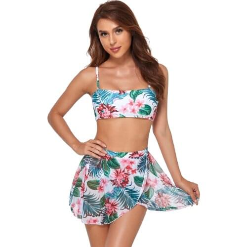 2021 Summer New Mesh Bikini Womens Split Swimsuit High Waist Floral Quick-Drying Sexy Tight Backless Two Ways to Wear