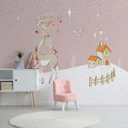 Milofi custom 3D wallpaper mural hand-painted cartoon animal elk children room background wall decoration wallpaper mural