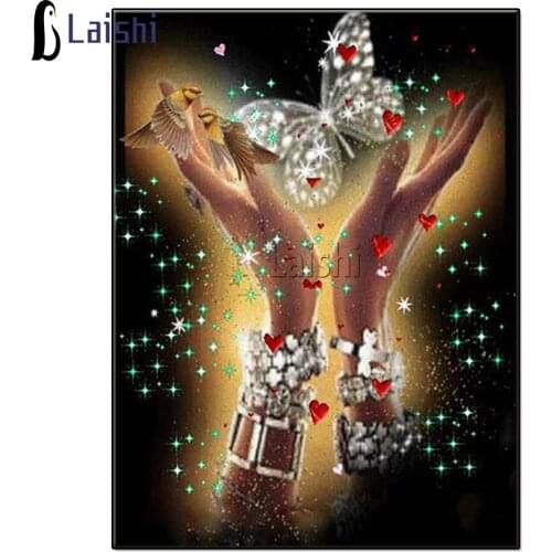 5D Diamond Painting Harmonious Cross Stitch Holding butterfly Diamond Mosaic Diamond Embroidery Rhinestone Picture Home Decor