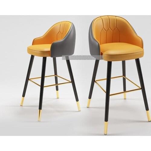 Bar Chair Modern Simple Light Luxury Home Bench Island Bar Chair Orange Front Desk Iron Back Comfortable