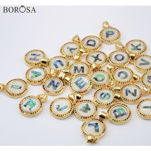 BOROSA 20Pcs Colorful CZ Micro Paved Letter Necklace Pendant Rainbow Letter Charm for Women Bracelet Jewelry Accessories WX1424