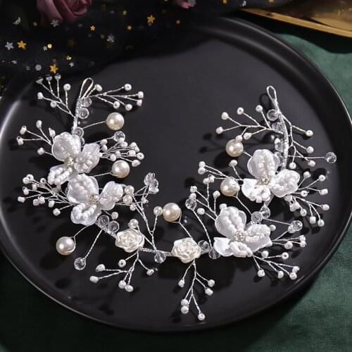 Floral Beaded Headband Handmade Bridal Hair Hoop Faux Pearl Rhinestones Headdress Hair Accessories for Bride Women d88