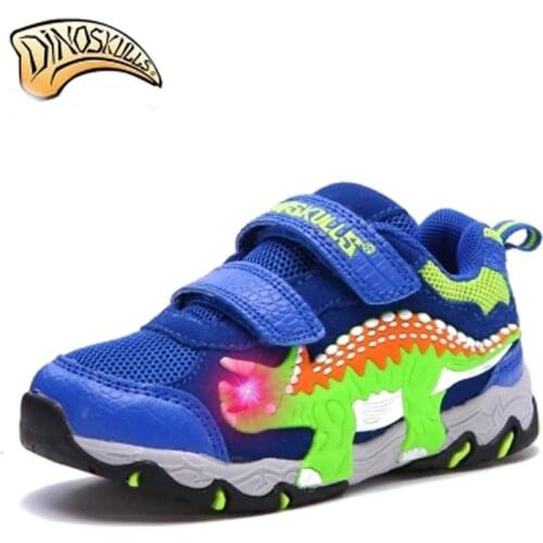 Dinoskulls kids sneakers brand lights for boys led shoes luminous 2017 Breathable sport shoes tenis infantil 3D dinosaur shoes