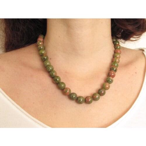 Long Necklaces Nature Stone 20/24/30/42Inch 8MM Unakite Necklace Fashion Necklace Green Necklaces Round Unakite Beads Mala Beads