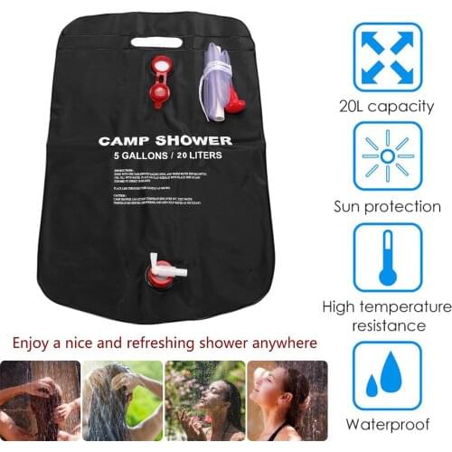 Shower Bag for Camping 5 Gallon/20L Solar Portable Bag with switch Hose and Shower Head for Outdoor Hiking Picnic Swimming